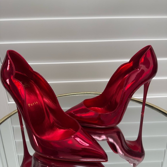 CHRISTIAN LOUBOUTIN Hot Chick 100 metallic patent red pumps 42 - Picture 5 of 12